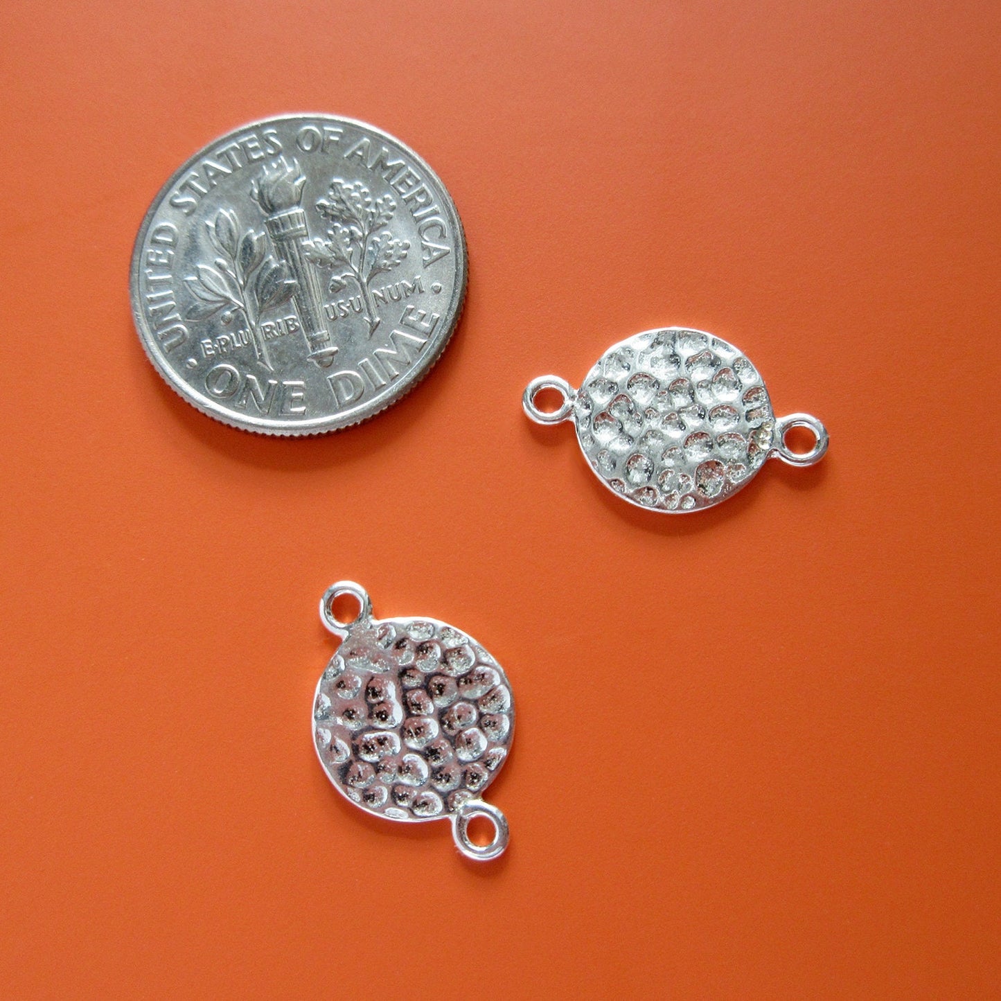 6 pcs 9mm sterling silver hammered disc connectors (BSS254)