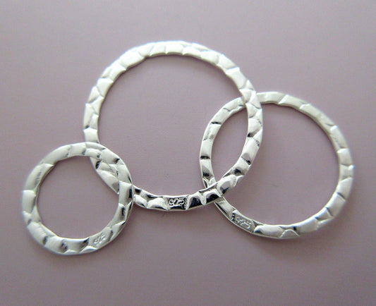 6 pcs Sterling Silver hammered circle link 14mm, 20mm, 24mm (BSS260)