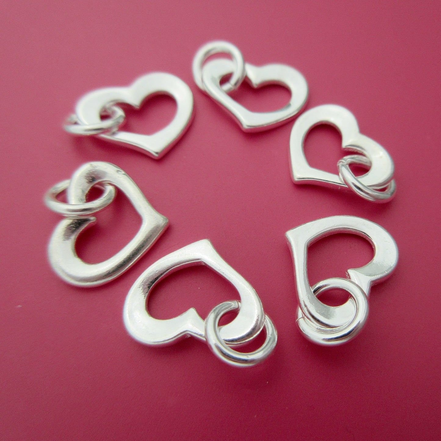 6 pcs 6mm Sterling Silver hollow heart shape charms (BSS311)