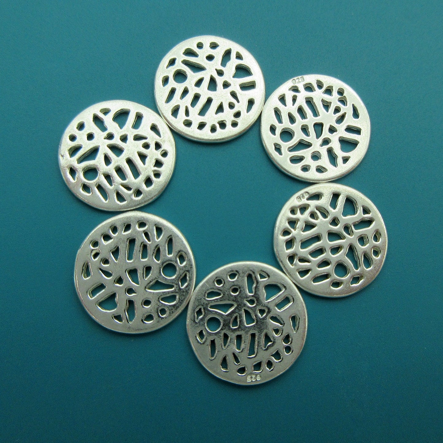 6 pcs Sterling Silver organic filigree charm (BSS177)