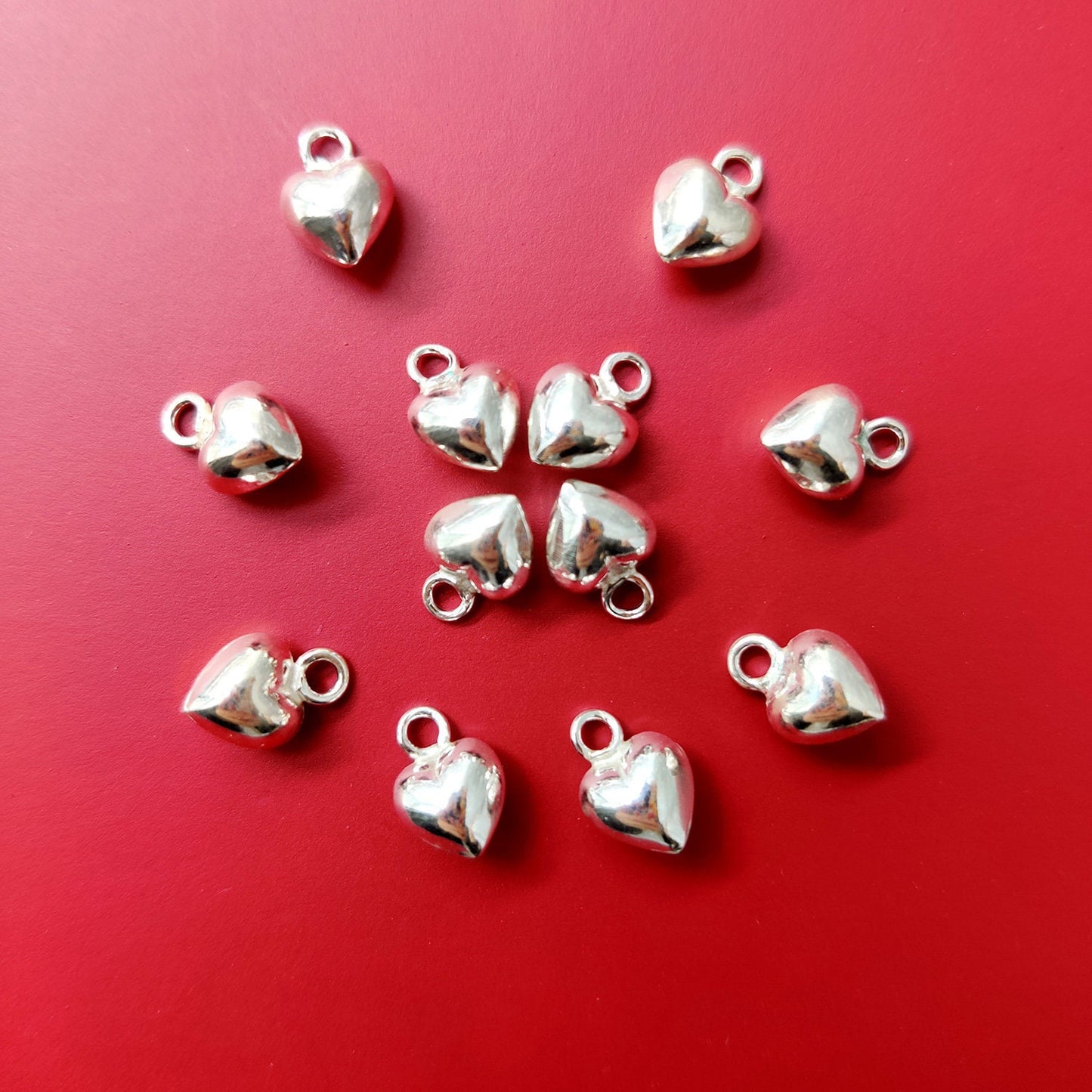 12 pcs 6.5mm Sterling Silver puffy heart shape beads (BSS312)