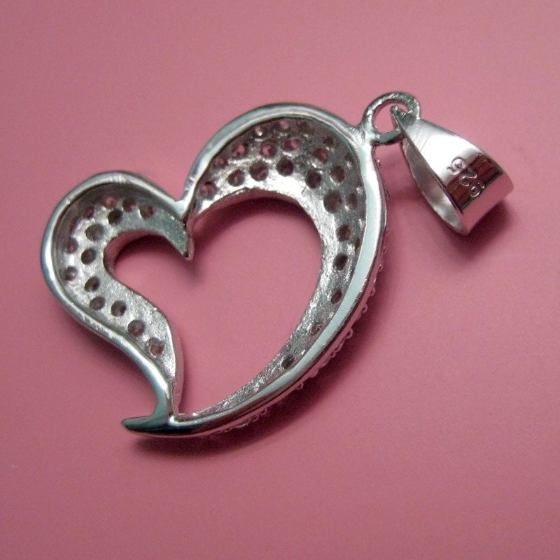 1 pc 20mm Sterling Silver fancy heart charm with cz (BSS144)