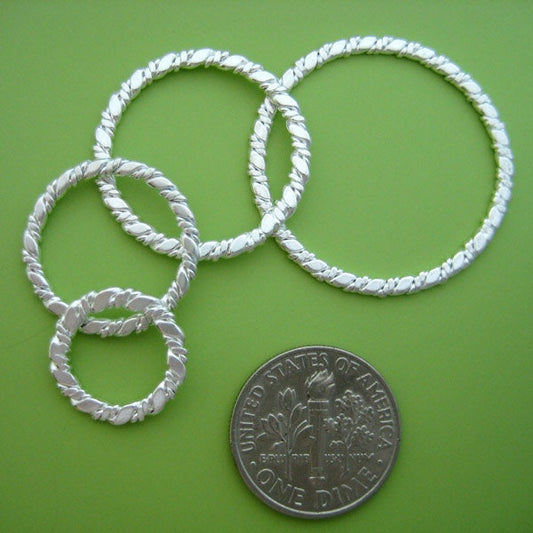 6 pcs 14mm Sterling Silver textured round link (BSS212-14)