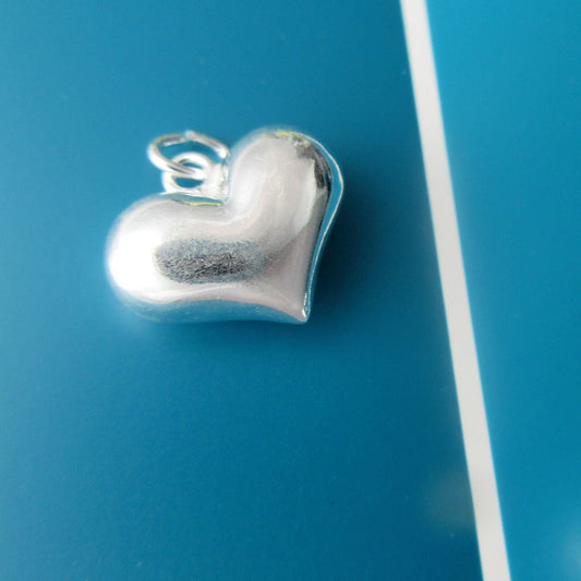 3 pcs 14mm Sterling Silver puffy heart shape beads (BSS309)