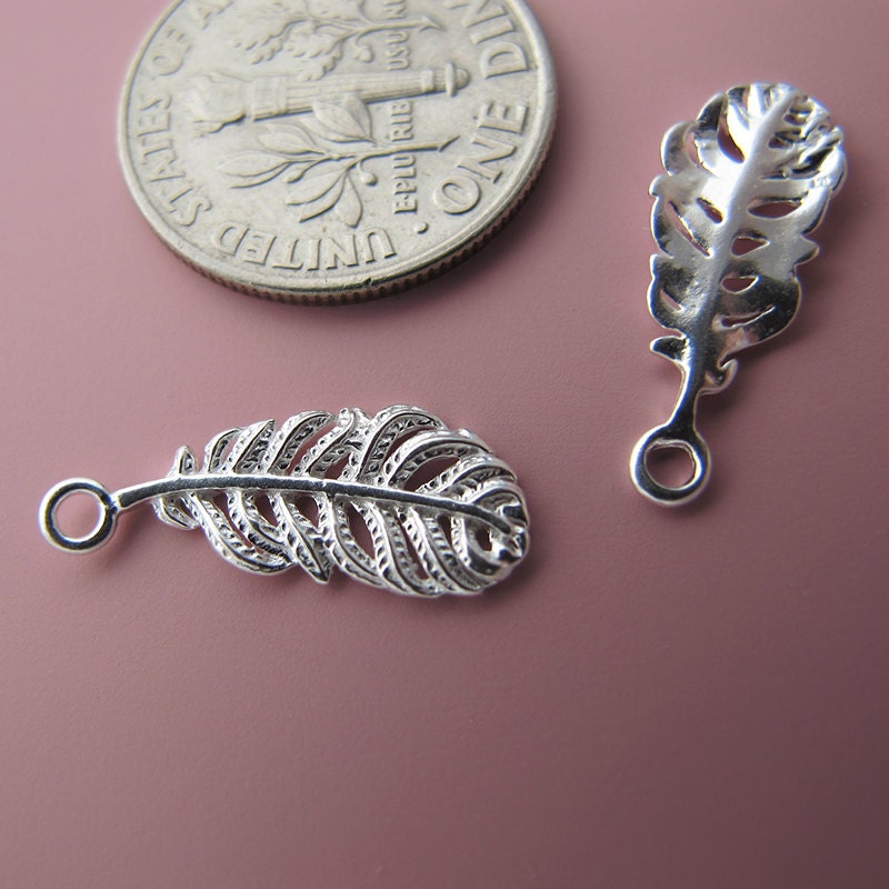 12 pcs 15mm Sterling Silver 925 feather charm pendant (BSS157)